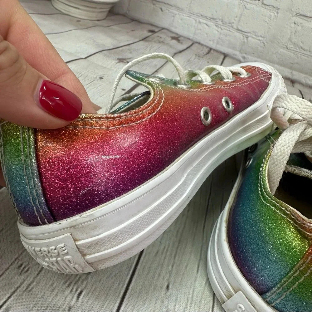 converse all star rainbow glitter low tops kids youth sz 2 ROYGBIV